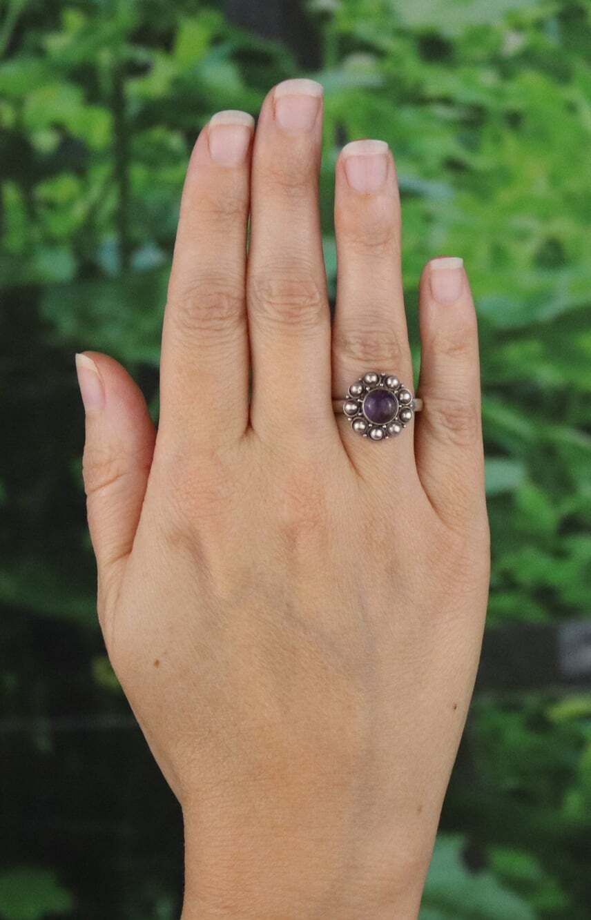 Sterling Silver Natural Purple Amethyst Flower Ring Size 6 3/4 - Picture 2 of 7